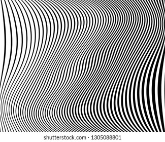 Abstract pattern. Texture with wavy, curves lines. Optical art background. Wave design black and white. Digital image with a psychedelic stripes. Vector illustration  
