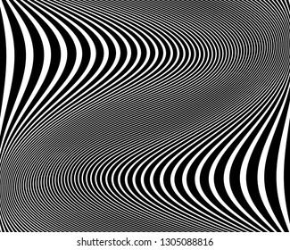 Abstract pattern. Texture with wavy, curves lines. Optical art background. Wave design black and white. Digital image with a psychedelic stripes. Vector illustration  
