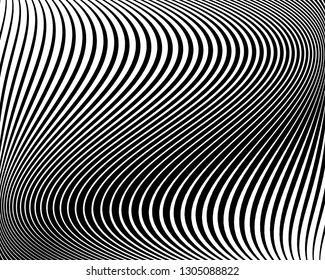 Abstract pattern. Texture with wavy, curves lines. Optical art background. Wave design black and white. Digital image with a psychedelic stripes. Vector illustration  
