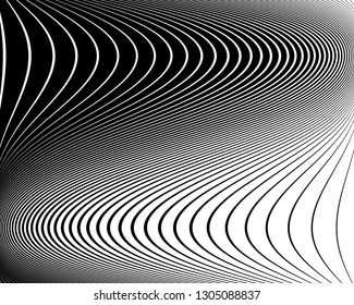 Abstract pattern. Texture with wavy, curves lines. Optical art background. Wave design black and white. Digital image with a psychedelic stripes. Vector illustration  
