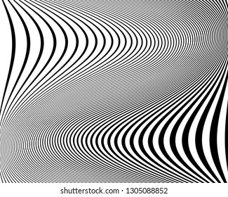 Abstract pattern. Texture with wavy, curves lines. Optical art background. Wave design black and white. Digital image with a psychedelic stripes. Vector illustration  
