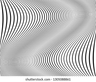 Abstract pattern. Texture with wavy, curves lines. Optical art background. Wave design black and white. Digital image with a psychedelic stripes. Vector illustration  
