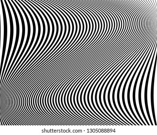 Abstract pattern. Texture with wavy, curves lines. Optical art background. Wave design black and white. Digital image with a psychedelic stripes. Vector illustration  
