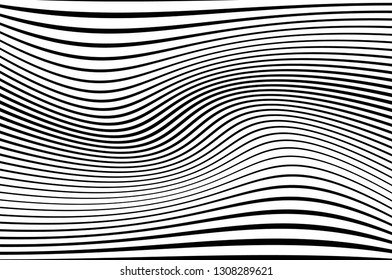 Abstract pattern. Texture with wavy, curves lines. Optical art background. Wave design black and white. Digital image with a psychedelic stripes. Vector illustration  
