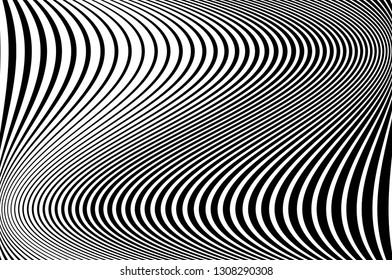 Abstract pattern. Texture with wavy, curves lines. Optical art background. Wave design black and white. Digital image with a psychedelic stripes. Vector illustration  