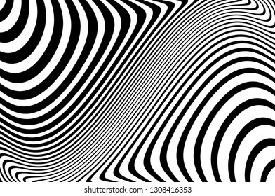 Abstract pattern. Texture with wavy, curves lines. Optical art background. Wave design black and white. Digital image with a psychedelic stripes. Vector illustration
