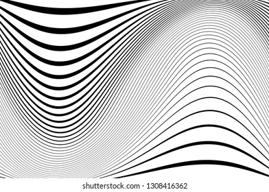 Abstract pattern. Texture with wavy, curves lines. Optical art background. Wave design black and white. Digital image with a psychedelic stripes. Vector illustration