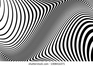 Abstract pattern. Texture with wavy, curves lines. Optical art background. Wave design black and white. Digital image with a psychedelic stripes. Vector illustration