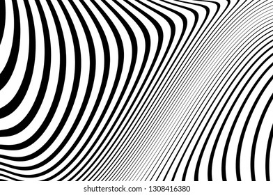 Abstract pattern. Texture with wavy, curves lines. Optical art background. Wave design black and white. Digital image with a psychedelic stripes. Vector illustration