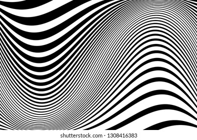 Abstract pattern. Texture with wavy, curves lines. Optical art background. Wave design black and white. Digital image with a psychedelic stripes. Vector illustration