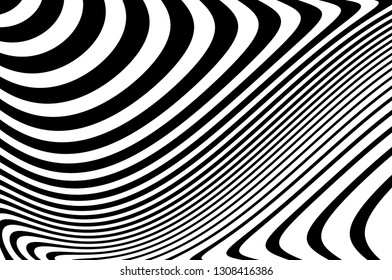 Abstract pattern. Texture with wavy, curves lines. Optical art background. Wave design black and white. Digital image with a psychedelic stripes. Vector illustration