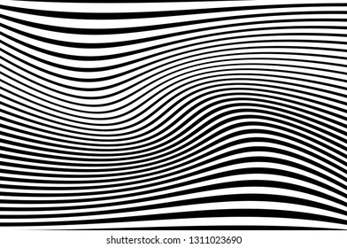 Abstract pattern. Texture with wavy, curves lines. Optical art background. Wave design black and white. Digital image with a psychedelic stripes. Vector illustration  