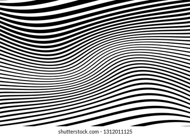 Abstract pattern. Texture with wavy, curves lines. Optical art background. Wave design black and white. Digital image with a psychedelic stripes. Vector illustration   