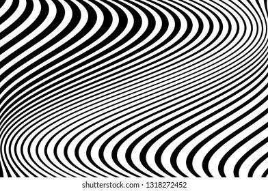 Abstract pattern. Texture with wavy, curves lines. Optical art background. Wave design black and white. Digital image with a psychedelic stripes. Vector illustration  