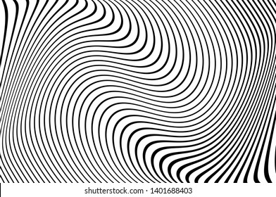 Abstract Pattern. Texture With Wavy, Curves Lines. Optical Art Background. Wave Design Black And White. Digital Image With A Psychedelic Stripes. Vector Illustration