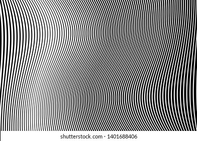 Abstract pattern. Texture with wavy, curves lines. Optical art background. Wave design black and white. Digital image with a psychedelic stripes. Vector illustration