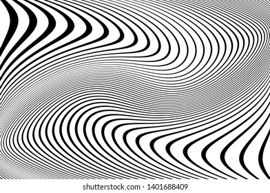 Abstract pattern. Texture with wavy, curves lines. Optical art background. Wave design black and white. Digital image with a psychedelic stripes. Vector illustration