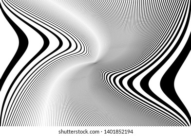 Abstract pattern. Texture with wavy, curves lines. Optical art background. Wave design black and white. Digital image with a psychedelic stripes. Vector illustration