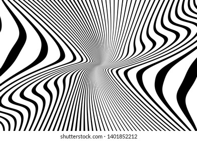 Abstract pattern. Texture with wavy, curves lines. Optical art background. Wave design black and white. Digital image with a psychedelic stripes. Vector illustration