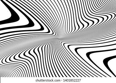 Abstract pattern. Texture with wavy, curves lines. Optical art background. Wave design black and white. Digital image with a psychedelic stripes. Vector illustration