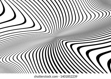 Abstract pattern. Texture with wavy, curves lines. Optical art background. Wave design black and white. Digital image with a psychedelic stripes. Vector illustration