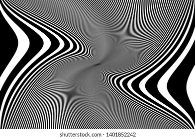 Abstract pattern. Texture with wavy, curves lines. Optical art background. Wave design black and white. Digital image with a psychedelic stripes. Vector illustration