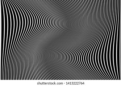 Abstract pattern. Texture with wavy, curves lines. Optical art background. Wave design black and white. Digital image with a psychedelic stripes. Vector illustration