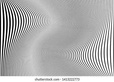 Abstract pattern. Texture with wavy, curves lines. Optical art background. Wave design black and white. Digital image with a psychedelic stripes. Vector illustration