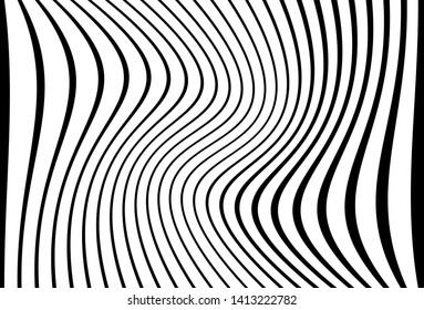 Abstract pattern. Texture with wavy, curves lines. Optical art background. Wave design black and white. Digital image with a psychedelic stripes. Vector illustration