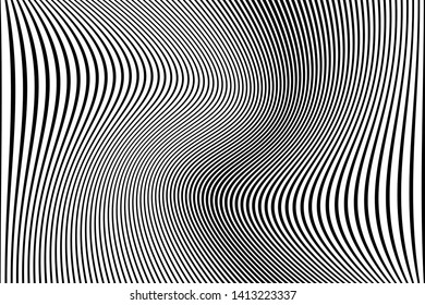 Abstract pattern. Texture with wavy, curves lines. Optical art background. Wave design black and white. Digital image with a psychedelic stripes. Vector illust