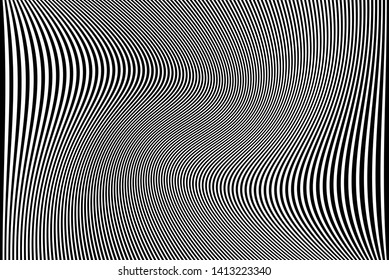 Abstract pattern. Texture with wavy, curves lines. Optical art background. Wave design black and white. Digital image with a psychedelic stripes. Vector illust