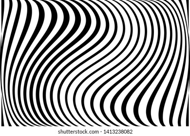 Abstract pattern. Texture with wavy, curves lines. Optical art background. Wave design black and white. Digital image with a psychedelic stripes. Vector illustration