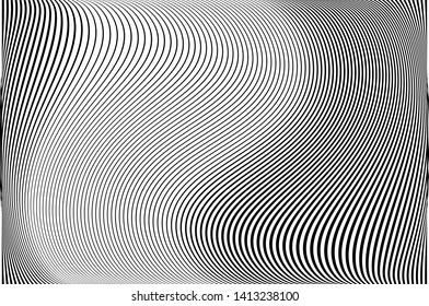 Abstract pattern. Texture with wavy, curves lines. Optical art background. Wave design black and white. Digital image with a psychedelic stripes. Vector illustration
