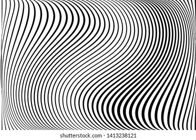 Abstract pattern. Texture with wavy, curves lines. Optical art background. Wave design black and white. Digital image with a psychedelic stripes. Vector illustration