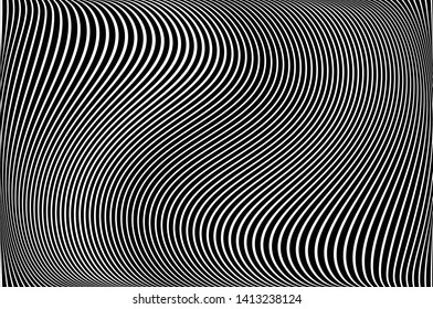 Abstract pattern. Texture with wavy, curves lines. Optical art background. Wave design black and white. Digital image with a psychedelic stripes. Vector illustration