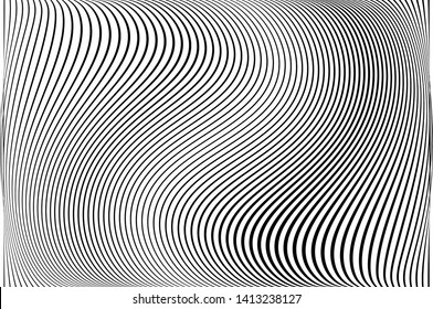 Abstract pattern. Texture with wavy, curves lines. Optical art background. Wave design black and white. Digital image with a psychedelic stripes. Vector illustration