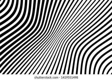 Abstract pattern. Texture with wavy, curves lines. Optical art background. Wave design black and white. Digital image with a psychedelic stripes. Vector illustration