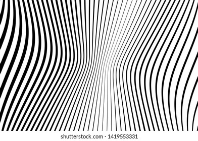 Abstract pattern. Texture with wavy, curves lines. Optical art background. Wave design black and white. Digital image with a psychedelic stripes. Vector illustration