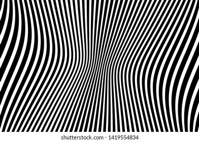 Abstract pattern. Texture with wavy, curves lines. Optical art background. Wave design black and white. Digital image with a psychedelic stripes. Vector illustration