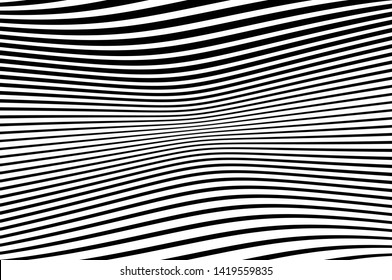 Abstract pattern. Texture with wavy, curves lines. Optical art background. Wave design black and white. Digital image with a psychedelic stripes. Vector illustration