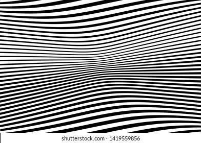 Abstract pattern. Texture with wavy, curves lines. Optical art background. Wave design black and white. Digital image with a psychedelic stripes. Vector illustration