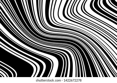 Abstract pattern. Texture with wavy, curves lines. Optical art background. Wave design black and white. Digital image with a psychedelic stripes. Vector illustration 