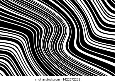 Abstract pattern. Texture with wavy, curves lines. Optical art background. Wave design black and white. Digital image with a psychedelic stripes. Vector illustration 