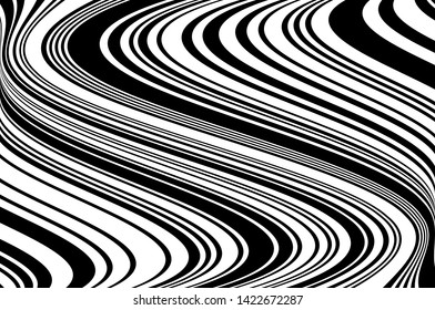 Abstract pattern. Texture with wavy, curves lines. Optical art background. Wave design black and white. Digital image with a psychedelic stripes. Vector illustration 