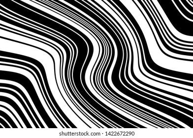 Abstract pattern. Texture with wavy, curves lines. Optical art background. Wave design black and white. Digital image with a psychedelic stripes. Vector illustration 