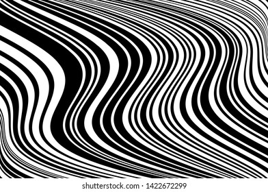 Abstract pattern. Texture with wavy, curves lines. Optical art background. Wave design black and white. Digital image with a psychedelic stripes. Vector illustration 