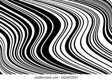 Abstract pattern. Texture with wavy, curves lines. Optical art background. Wave design black and white. Digital image with a psychedelic stripes. Vector illustration 