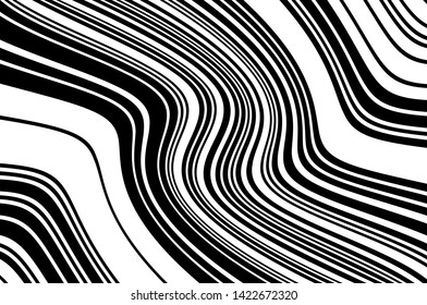 Abstract pattern. Texture with wavy, curves lines. Optical art background. Wave design black and white. Digital image with a psychedelic stripes. Vector illustration 