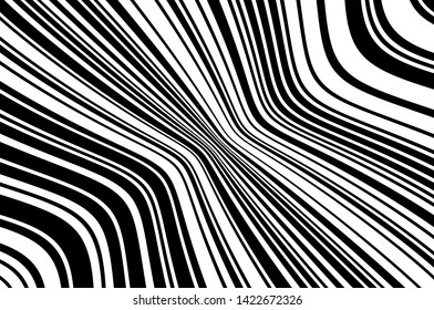 Abstract pattern. Texture with wavy, curves lines. Optical art background. Wave design black and white. Digital image with a psychedelic stripes. Vector illustration 