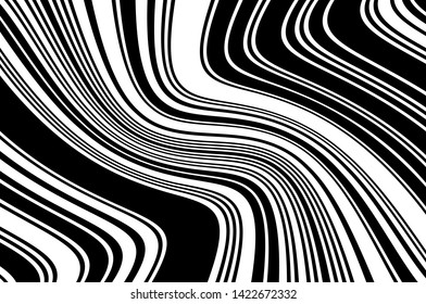 Abstract pattern. Texture with wavy, curves lines. Optical art background. Wave design black and white. Digital image with a psychedelic stripes. Vector illustration 